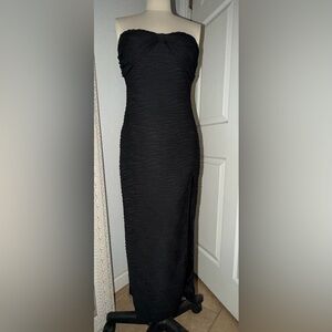 SHEIN Black Textured Maxi dress with Side Slit Detail